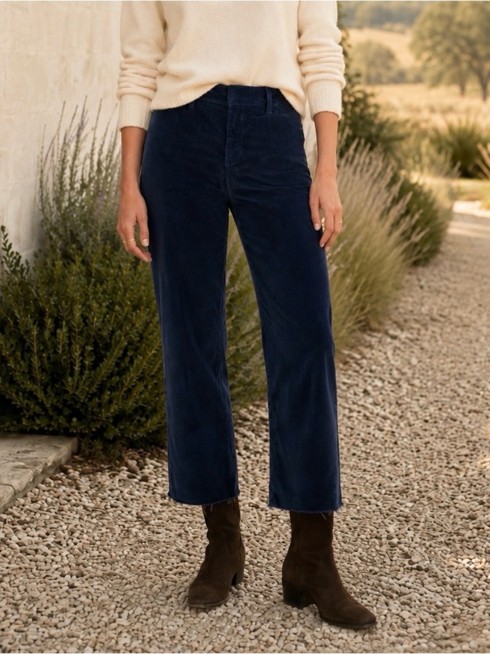 Frank & Eileen Kinsale Corduroy Crop Pants Navy Raw Hem Size 8